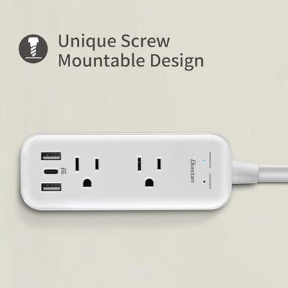Gaston Surge Protector Power Strip - 10 Ft Plug Extension Cord, 4 Widely Outlets, 3 USB Ports(1 USB C), 2 Side Outlet Extender for Home Office, White, ETL