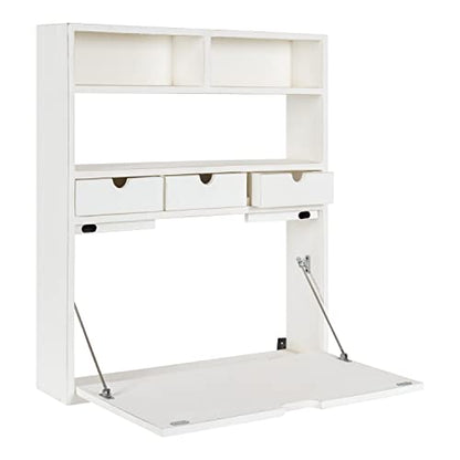 Kate and Laurel Georgie Rustic Wood Floating Desk; 26 x 6 x 30; White; Transitional Computer Desk for Home Office with Folding Design - color: White