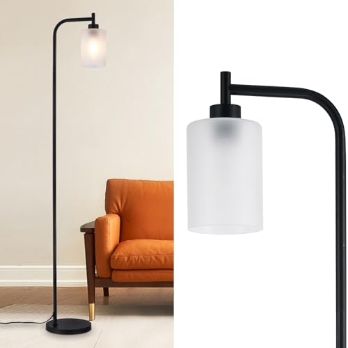 DLLT Floor Lamp Tall for Room: Black Standing Lamp with Frosted Glass Lampshade for Living Room - Modern Bright Lamp for Bedroom - Industrial Corner Floor Lamps for Office 8W Led Bulb Included - color: Black+Frosted Glass Shade