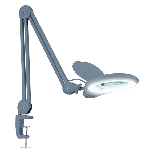 Neatfi LED Bifocal Magnifying Lamp 1,200 Lumens – 5” Glass Lens, Dual Magnification 2.25X/6X, Dimmable | Adjustable Arm with Clamp | Crafting, Jewelry & Reading (5 Diopter + 20 Diopter, Gray) - color: Gray, size: 5 Diopter + 20 Diopter