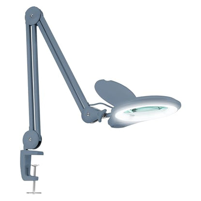 Neatfi LED Bifocal Magnifying Lamp 1,200 Lumens – 5” Glass Lens, Dual Magnification 2.25X/6X, Dimmable | Adjustable Arm with Clamp | Crafting, Jewelry & Reading (5 Diopter + 20 Diopter, Gray) - color: Gray, size: 5 Diopter + 20 Diopter