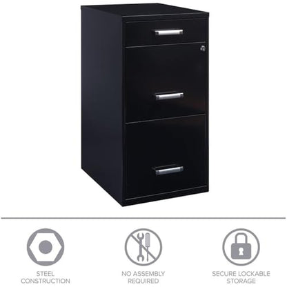 Scranton & Co 27.32" H x 18" D 3-Drawer Modern Metal Filing Cabinet with Pencil-Drawer, High-Sides, Letter Size, Patented Glide Suspension, for Small Office/Home Office, in Black - color: Black