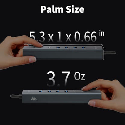 4Ft 7-Port USB Hub 3.0 for Desktop, 4 USB-A & 3 USB-C Ports Aluminium 5Gbps USB Extender Hub, USB Splitter, USB Hub Long Cable for Desktop, PC, Flash Drive, Mobile HDD SSD, Windows/XPS - size: 4FT
