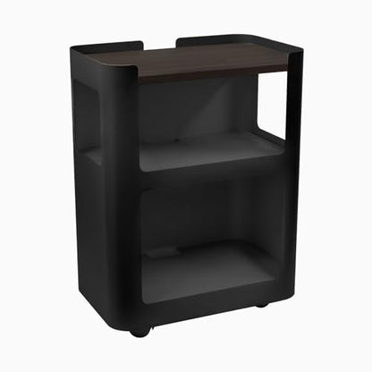 Desky Minimal Open Mobile Pedestal – 3-Tier Open Storage Cabinet with Hidden Swivel Casters and Integrated Cable Management, Black Frame/Burnished Wood - color: Burnished Wood / Black, size: Black