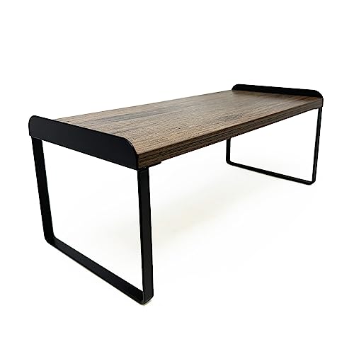 Mitus Stacking Wood Shelf Organizer, Counter Cabinet Storage Rack, 16 inch - color: Black + Walnut Brown, size: 16 IN