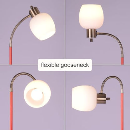Adjustable Reading Floor Lamp,360°Rotatable Shade,3CCT LED Bulb Include,Red Gooseneck - color: Red Glass Shade