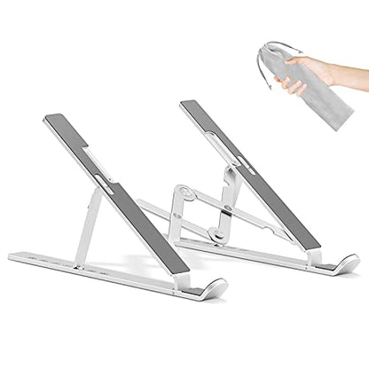 Laptop Stand, Adjustable Aluminum Foldable Portable Holder, Upgrade Whole Anti-Slip Silicone Pad, Laptop Riser for Desk Compatible with MacBook Air Pro/iPad, Lenovo and More 10-15.6” Tablets