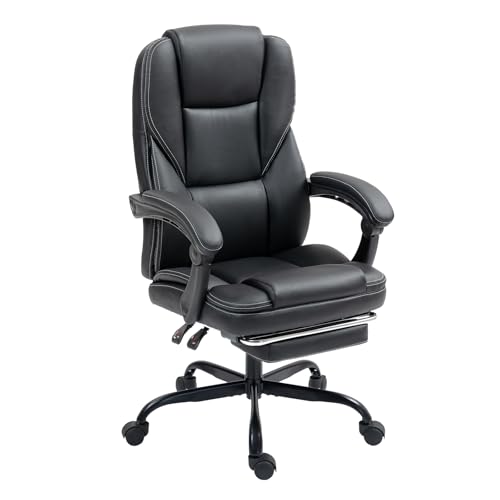 Big and Tall Executive Office Chair with Footrest, Ergonomic Computer Chair | High Back Swivel Recliner Home Reclining Chair with Lumbar Support, Height Adjustable, Padded Armrests, Rolling, Black