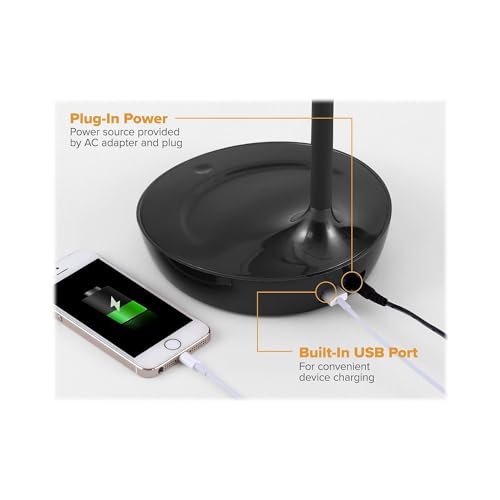 Bostitch Office KT-VLED1502-BLK Gooseneck LED Desk Lamp with USB Charging Port, Dimmable, Black - color: Black, style: Old Version