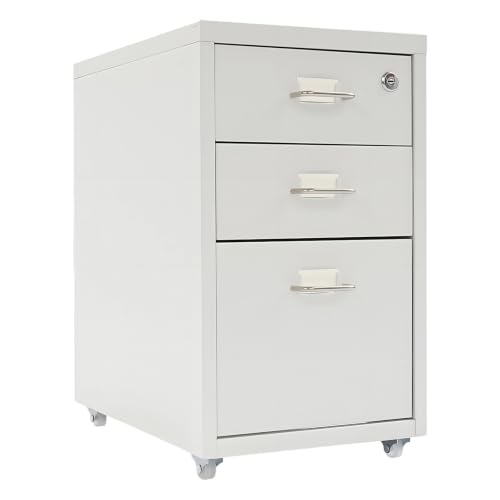 3 Drawer File Cabinet with Lock, Freestanding Filing Metal Drawers Organizer Vertical Metal Rolling Organizer Movable Under Desk Cabinet with Wheels for Home Office Living Room Study (3 Tiers White) - color: 3 Tiers White