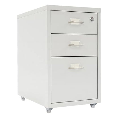 3 Drawer File Cabinet with Lock, Freestanding Filing Metal Drawers Organizer Vertical Metal Rolling Organizer Movable Under Desk Cabinet with Wheels for Home Office Living Room Study (3 Tiers White) - color: 3 Tiers White