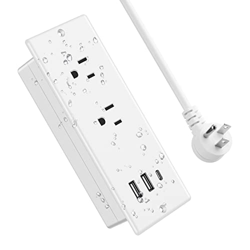 Jgstkcity 20W USB C Recessed Power Strip,Surge Protector Waterproof,Furniture Desk Power Outlet,2 Outlets and and USB C Charging,Suitable for Side Table,Flat Plug,6ft Cable White - color: White, size: 2 Outlets