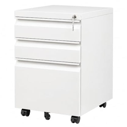 SAWJEC 3 Drawer Mobile File Cabinet Fully Assembled, White - color: 02w-white