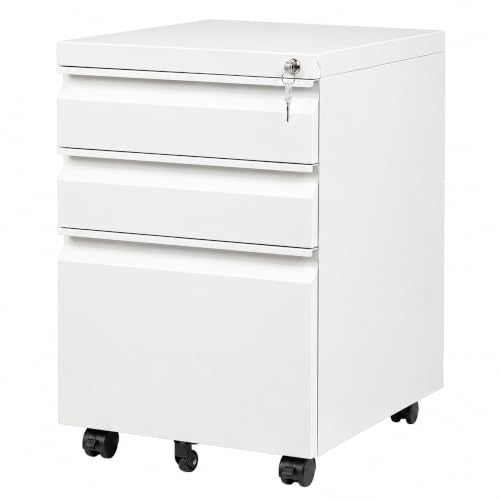 SAWJEC 3 Drawer Mobile File Cabinet Fully Assembled, White - color: 02w-white