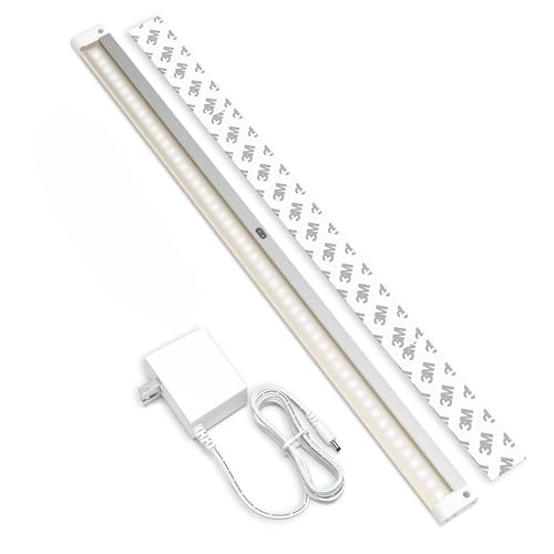 EShine Hand Wave Activated Under Cabinet LED Lighting Kit, Dimmable, 1-Pack 20 in - Touchless Dimming Control, White Under Counter Lights for Kitchen, Garage, Desk, Laundry - Warm White (3000K) - color: Warm White (3000K), size: 20 inch