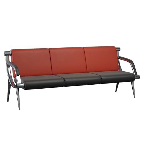 wonline 3 Seat Waiting Room Chair with Armrest PU Leather Office Furniture, Office Guest Seating Lobby Conference Reception Chairs for Airport Clinic Hospital Bank Salon Barber(Red&Black) - color: Red & Black, size: 3 Seat