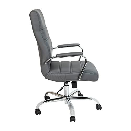 Flash Furniture LeatherSoft Executive Office Chair, Gray/Chrome | 360° Swivel, Height Adjustable, Commercial Grade - color: Gray Leathersoft/Chrome Frame
