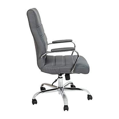 Flash Furniture LeatherSoft Executive Office Chair, Gray/Chrome | 360° Swivel, Height Adjustable, Commercial Grade - color: Gray Leathersoft/Chrome Frame