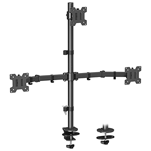 MOUNT PRO Triple Monitor Mount, Monitor Desk Mount for 3 Screens up to 32 inch, 17.6 lbs Each, Fully Adjustable Stacked Computer Stand, Table VESA Mounting, C clamp/Grommet Base - style: Max 32“ Basic（stacked）