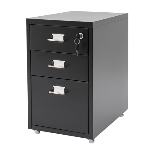 CNCEST 2-Drawer Vertical File Cabinet Metal Mobile Filing Cabinet with Lock Rolling File Drawer Cabinet Under Desk Sturdy Steel Storage Unit with Glide Drawers Lockable Wheels for Home Office (Black) - color: Black