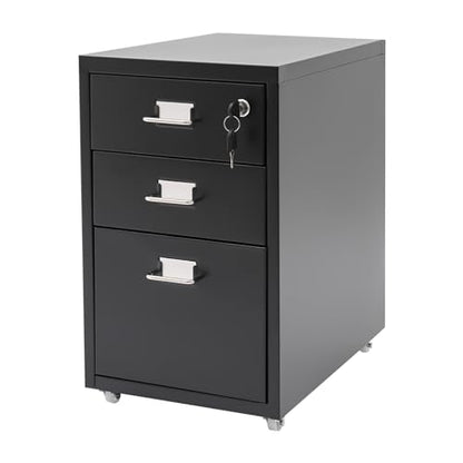 CNCEST 2-Drawer Vertical File Cabinet Metal Mobile Filing Cabinet with Lock Rolling File Drawer Cabinet Under Desk Sturdy Steel Storage Unit with Glide Drawers Lockable Wheels for Home Office (Black) - color: Black