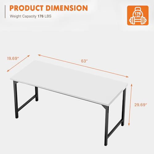 Sweetcrispy 63-Inch Computer Desk for Bedroom, White - color: White, size: 63-Inch