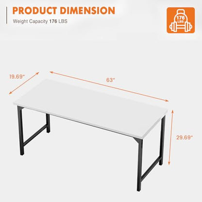 Sweetcrispy 63-Inch Computer Desk for Bedroom, White - color: White, size: 63-Inch