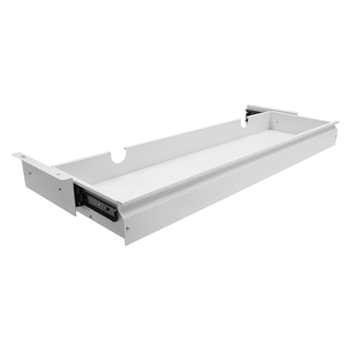 TFCFL 33 inch Under Desk Mounted Sliding Pull-Out Drawer, Large Storage Organizer for Sit Stand Workstation, Slim Organizer, Under Desk Sliding Drawer for Office Desk or Table (White) - color: White, size: 33 Inch