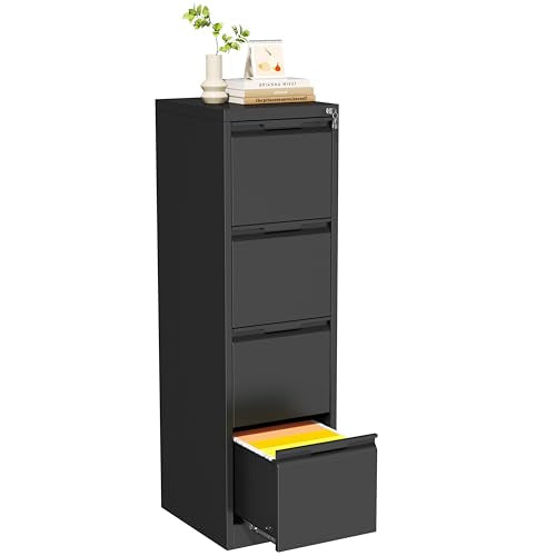 Bestoo File Cabinet, 4 Drawer Filing Cabinet with Lock, Metal File Cabinet - color: Black, size: 4Drawer-Vertical-50"H