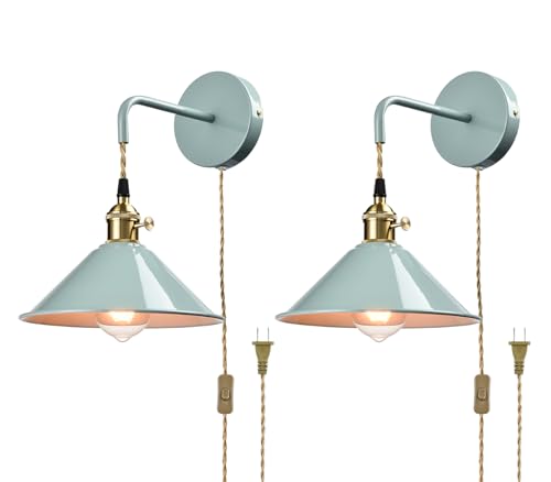 Sea Green Iron Plug-in Dual Mount Wall Sconces, 2-Pack - color: Plug in Sea Green*2Pcs