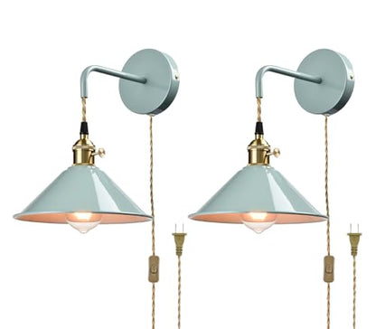 Sea Green Iron Plug-in Dual Mount Wall Sconces, 2-Pack - color: Plug in Sea Green*2Pcs