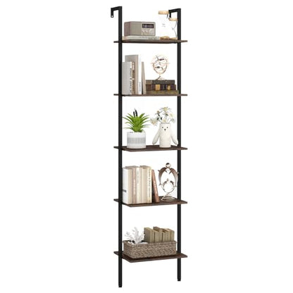 GIANTEX 5 Tier Ladder Shelf, Wall Mount Bookshelf with Anti-Tipping Kits & Metal Frame, Industrial Decorative Bookcase, Vertical Open Storage Display Shelf for Living Room Bedroom Home Office (1)