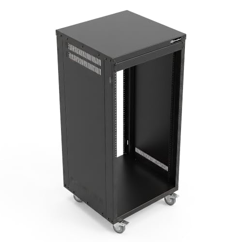 AxcessAbles 22U 19-Inch Rolling IT Server Rack 550LB Heavy Duty Open Frame with Removable Side Panels Large 3-Inch Locking Casters for Servers Networking and Rackmount Gear Includes 5mm and 6mm Screws - color: RK22U