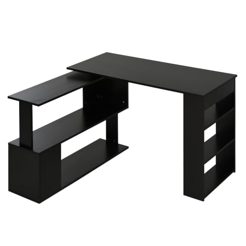 HOMCOM 47 Inch L Shaped Desk, Home Office Table, 360 Degree Rotating, Black - color: Black