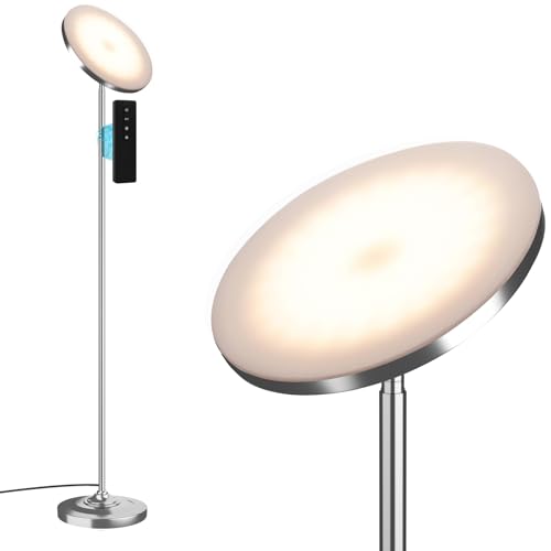 hanaking Floor Lamp, 30W/2600LM Bright Floor Lamp with Remote Control, Stepless Adjust Color Temperatures & Brightness, Torchiere Standing Lamp for Living Room Bedroom Office (Brushed Nickel) - color: Brushed Nickel