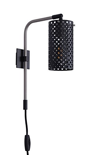 Linea di Liara Gemma Brushed Nickel and Black Plug in Wall Sconce Swing Arm Wall Mounted Lamp Cord with On and Off Switch Bedside Wall Lamp Bedroom Wall Light Fixture with Metal Shade, UL Listed - color: Brushed Nickel, size: Metal Shade