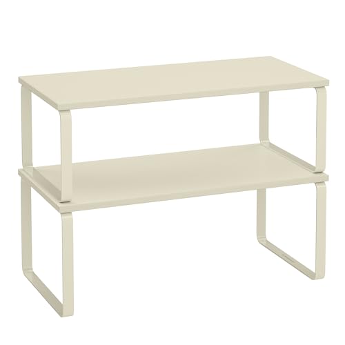 SONGMICS Cabinet Organizer Shelf, Set of 2 Kitchen Counter Shelves, Kitchen Storage, Spice Rack, Stackable, Expandable, Metal and Engineered Wood, 15.6 Inches, Cream White UKCS200W02 - color: Cream White, size: 15.6"w
