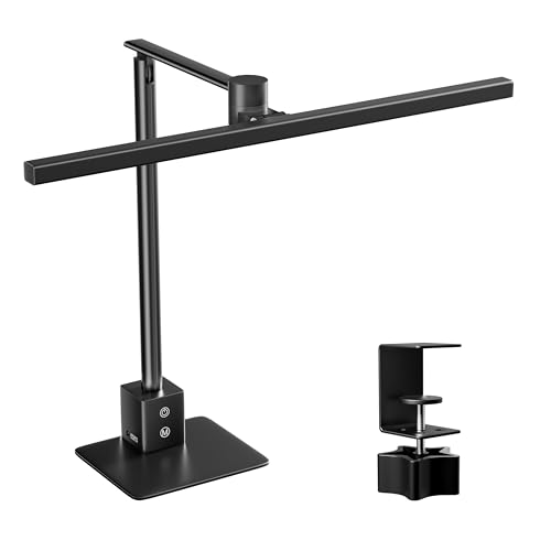 deeloop LED Desk Lamp, 2-in-1 Clamp Light, CRI95+, Asymmetric Lighting | Professional workspace lighting with natural color accuracy and reduced glare for comfortable reading, design and screen use - color: black-Clip and Base