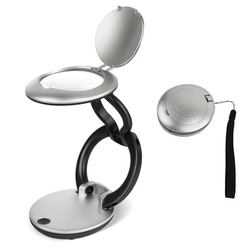 10X Lighted Magnifying Glasses for Close Work, Compact Foldable Magnifier for Reading Fine Print, Miniatures, Coins, Jewelry - size: 60mm