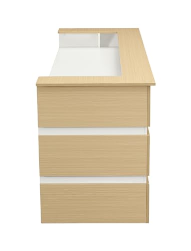 Mares 87" Wood Office Reception Desk Counter & Drawers w/Telescopic Rails & Chrome Handles | Cable Grommet Holes | Option to Add Logo | Front Table Furniture Nail Hair Beauty Salon Spa Restaurant - color: Cream