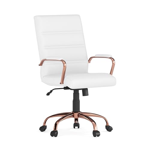 Flash Furniture Mid-Back LeatherSoft Executive Chair, White/Rose Gold - color: White Leathersoft/Rose Gold Frame