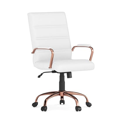 Flash Furniture Mid-Back LeatherSoft Executive Chair, White/Rose Gold - color: White Leathersoft/Rose Gold Frame