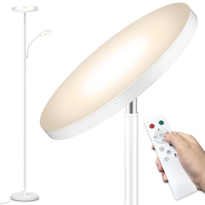 marctronic White Floor Lamp, 42W 4000LM Super Bright LED Room Lamp with Adjustable Reading Light,Dimmable Modern Standing Lamp with Remote & Touch Control for Room Bedroom Office Floor Light - color: White 42W