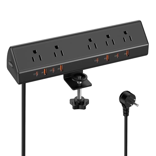 VILONG Desk Clamp Power Strip USB C 65W,Edge Mount Outlet,6FT,Black - color: Black