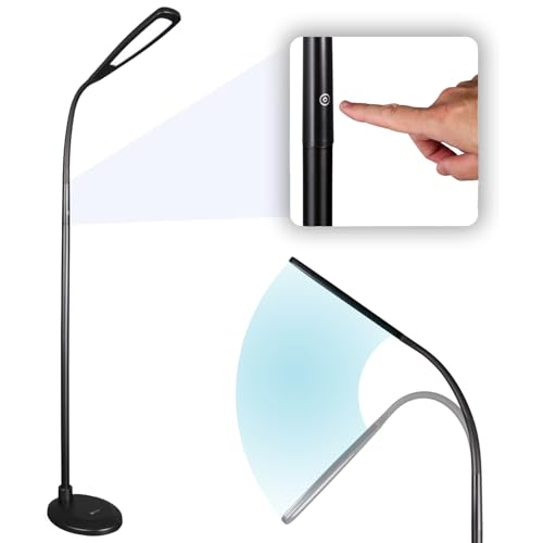 OttLite Flex LED Floor Lamp, Black | ClearSun LEDs Reduce Eyestrain | Adjustable Flex Neck 49"-71" | Smart Memory Feature - color: Black