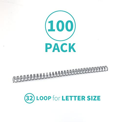 Binditek 100 Pack Double Loop Wire Binding Spines, 1/2Inch Binding Wire for Letter Size, 3:1 Pitch, 100 Sheet Capacity, 32-Loop, Black, for Students and Coworkers - size: 1/2 Inch (100 Sheet Capacity), style: 100P, 3:1 Pitch, Black