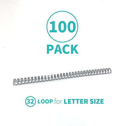 Binditek 100 Pack Double Loop Wire Binding Spines, 1/2Inch Binding Wire for Letter Size, 3:1 Pitch, 100 Sheet Capacity, 32-Loop, Black, for Students and Coworkers - size: 1/2 Inch (100 Sheet Capacity), style: 100P, 3:1 Pitch, Black