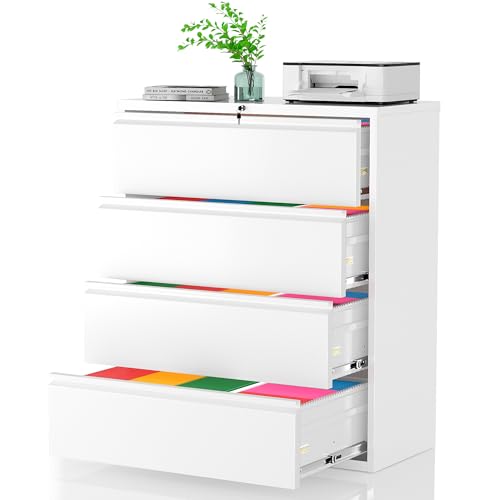 Pataku 4 Drawer File Cabinet with Lock, Metal Lateral File Cabinets for Home Office, Locking Filling Cabinets for Hanging Files Letter/Legal/F4/A4 Size(4Drawer/White) - color: White, size: 4 drawer