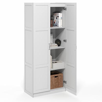 Furinno Robin Storage Cabinet, 4-Tier Pantry Cabinet with Adjustable Shelves, 30W with 2 Shaker-Doors, Kitchen Cabinet, Organization and Storage, for Pantry, Living Room, Home Office, White - size: Shaker Doors, 4-Tier