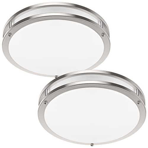 36W 3600lm Super Bright LED Light Fixtures, 2PACK Modern Flush Mount Ceiling Lights Daylight White 5000K, 13 Inch Dimmable Lamps for Kitchen Bathroom Hallway Bedroom, Brushed Nickle - color: Brushed Nickle-5000K-2, size: 13 inch